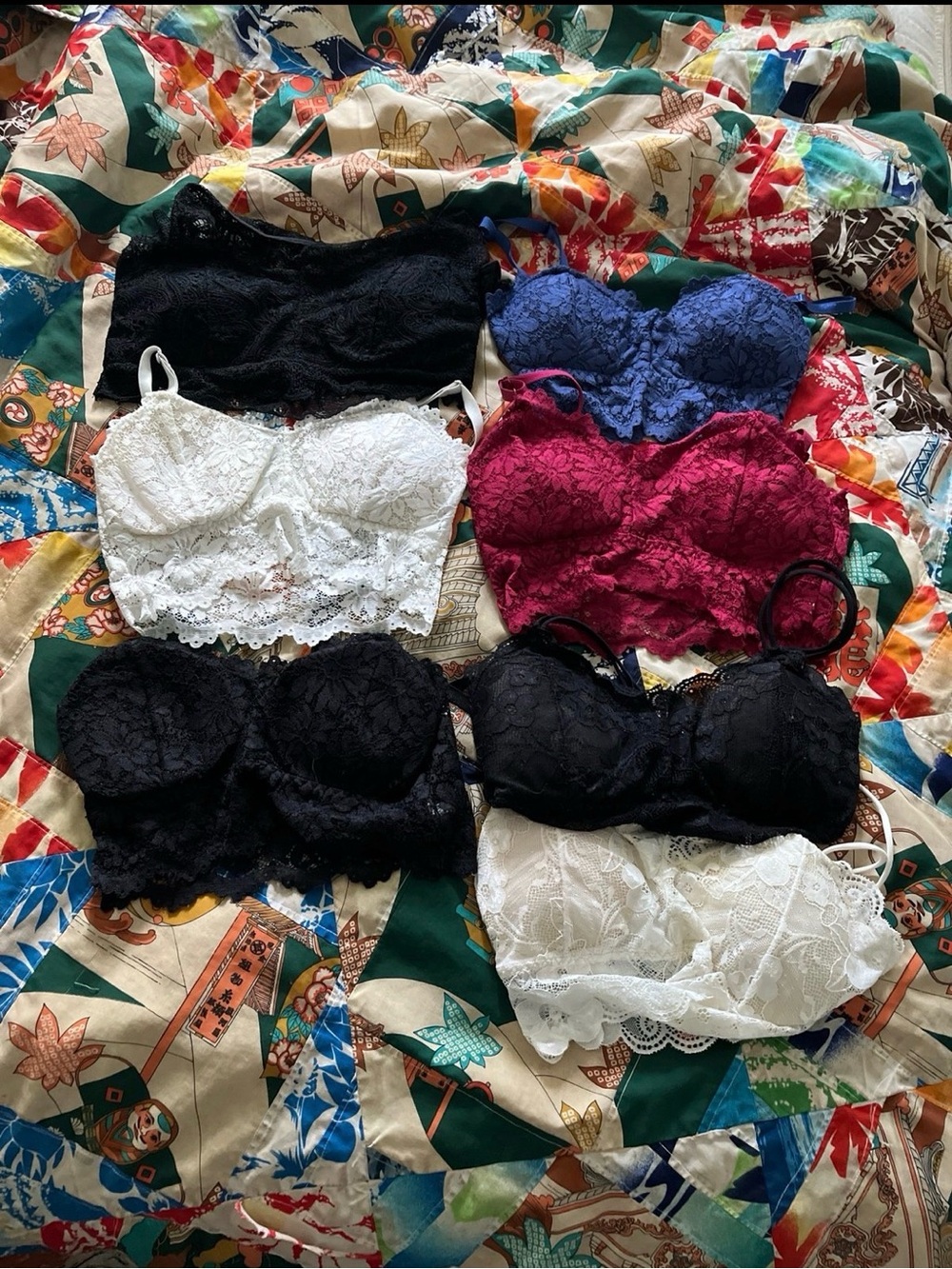 Lace Bralette Set Bundle - Black, White, Blue, Burgundy